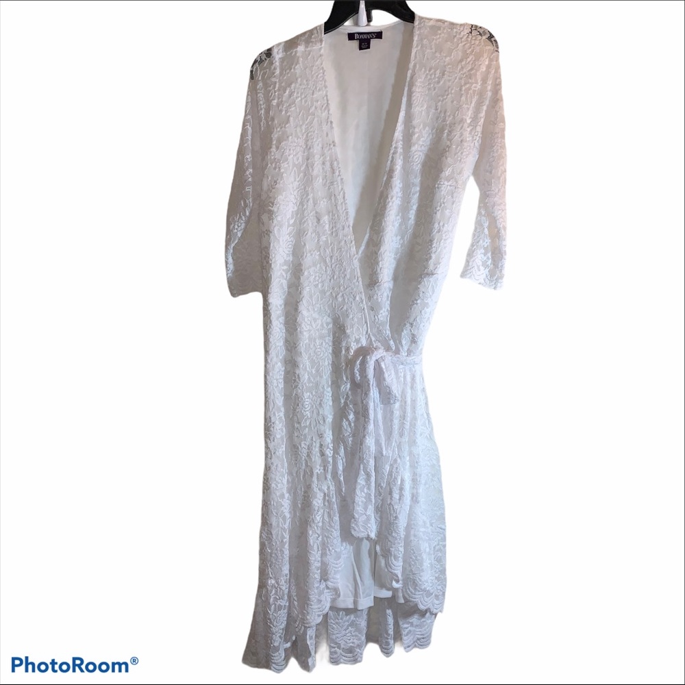 Roaman’s Lace Midi Wrap Dress with Ruffle Hem - Picture 2 of 11